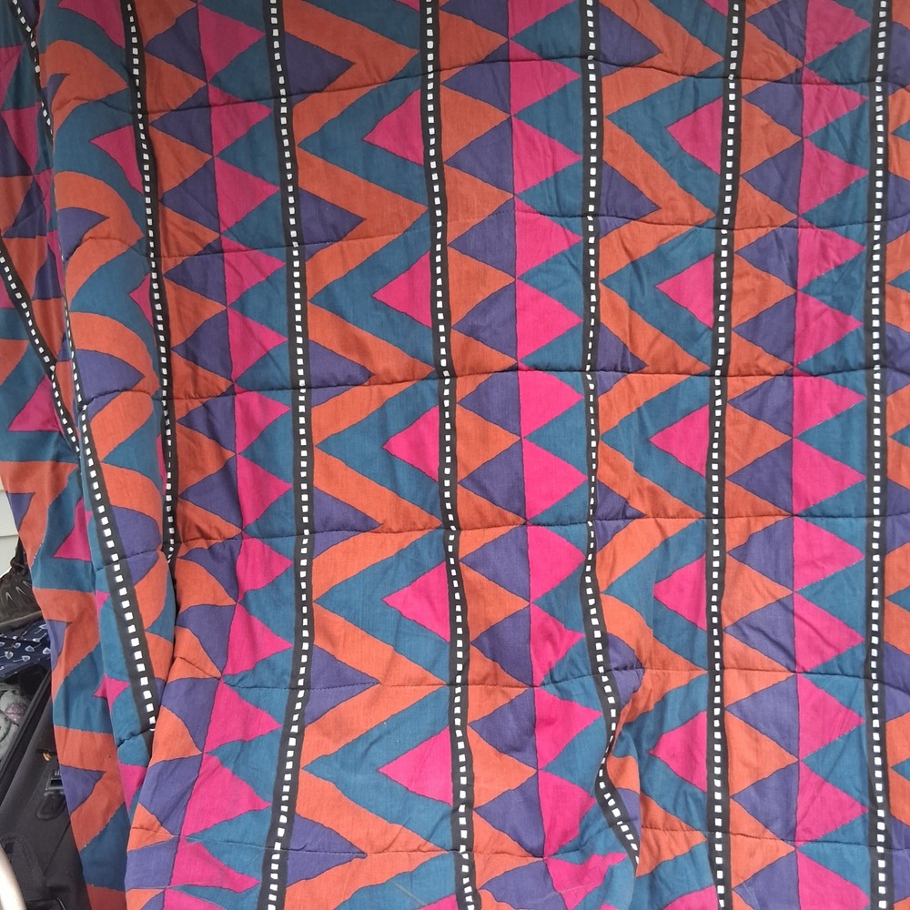 Vtg 80s Geometric Triangle Print Comforter Southwestern Multicolor Rare HTF EVC